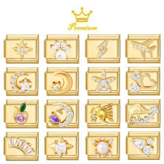 Module Charms in Gold with Simple Micro-Inlaid Zircon Design, DIY Connectable European-Style Creative Bracelet Jewelry Accessories