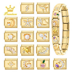 Module Charms in Gold with Simple Micro-Inlaid Zircon Design, DIY Connectable European-Style Creative Bracelet Jewelry Accessories
