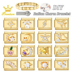 Module Charms in Gold with Simple Micro-Inlaid Zircon Design, DIY Connectable European-Style Creative Bracelet Jewelry Accessories