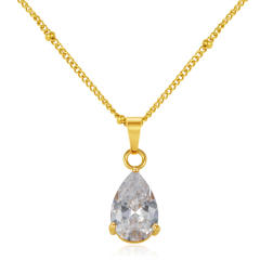 Dainty colorful drop crystal pendant stainless steel necklace