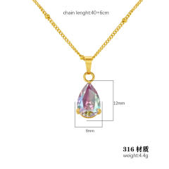 Dainty colorful drop crystal pendant stainless steel necklace