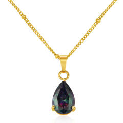 Dainty colorful drop crystal pendant stainless steel necklace