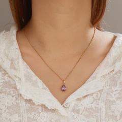 Dainty colorful drop crystal pendant stainless steel necklace