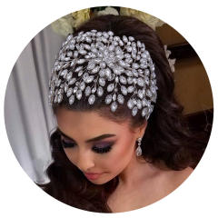 Wedding Flower Headband Silver Bride Wedding Headpiece Handmade Rhinestone Hair Accessory