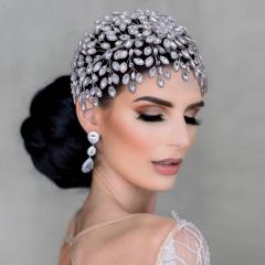 Wedding Flower Headband Silver Bride Wedding Headpiece Handmade Rhinestone Hair Accessory