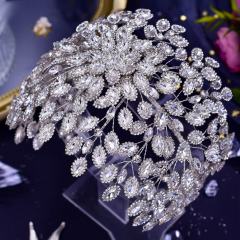 Wedding Flower Headband Silver Bride Wedding Headpiece Handmade Rhinestone Hair Accessory