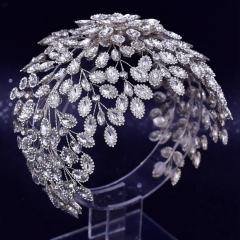 Wedding Flower Headband Silver Bride Wedding Headpiece Handmade Rhinestone Hair Accessory