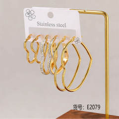 Hot sale diamond heart flower hoop stainless steel earrings set hoop earrings set