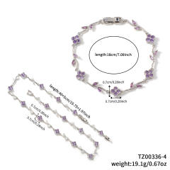 Hot sale colorful diamond clover gold plated necklace bracelet set