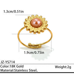 Summer easy match colorful natural stone inlaid sunflower stainless steel rings