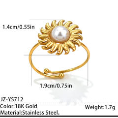 Summer easy match colorful natural stone inlaid sunflower stainless steel rings