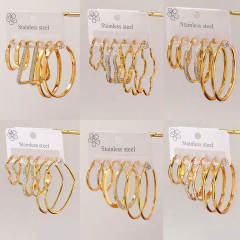 Hot sale diamond heart flower hoop stainless steel earrings set hoop earrings set