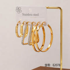Hot sale diamond heart flower hoop stainless steel earrings set hoop earrings set