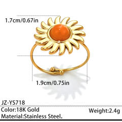 Summer easy match colorful natural stone inlaid sunflower stainless steel rings