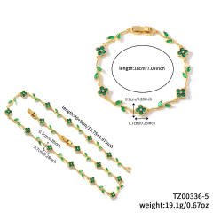 Hot sale colorful diamond clover gold plated necklace bracelet set