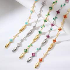 Hot sale colorful diamond clover gold plated necklace bracelet set