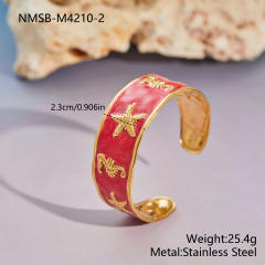 Summer colorful enamel starfish seahorse beach stainless steel bangle bracelet