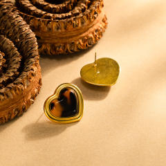 Vintage leopard acrylic heart shape stainless steel earrings studs