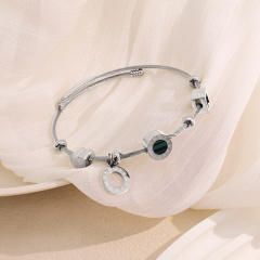 Personalized Wire Braided Rope Letters Four-Leaf Clover charm stainless steel bangle bracelet
