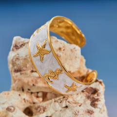 Summer colorful enamel starfish seahorse beach stainless steel bangle bracelet