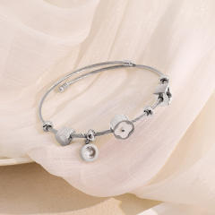 Personalized Wire Braided Rope Letters Four-Leaf Clover charm stainless steel bangle bracelet