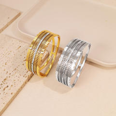 Vintage personality wide bangle rhinestone inlaid stainless steel bangle bracelet