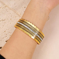 Vintage personality wide bangle rhinestone inlaid stainless steel bangle bracelet
