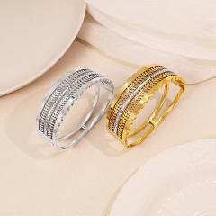 Vintage personality wide bangle rhinestone inlaid stainless steel bangle bracelet