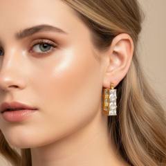 Classic cubic zircon inlaid bamboo U shape stainless steel earrings diamond earrings