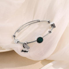 Personalized Wire Braided Rope Letters Four-Leaf Clover charm stainless steel bangle bracelet