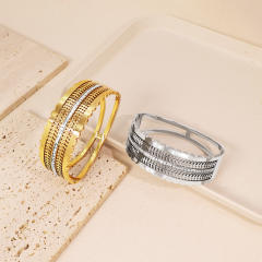 Vintage personality wide bangle rhinestone inlaid stainless steel bangle bracelet