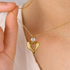 Best-Selling Ins-Style Heart-Shaped Diamond-Encrusted stainless steel necklace earrings set