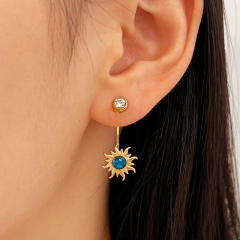 Holiday design colorful crystal inlaid stainless steel earrings jacket earrings