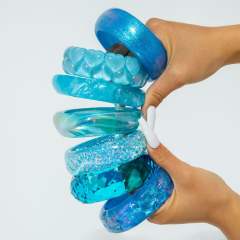 Blue Translucent Glitter Resin Bracelet High-End Sequin Laser Peach Heart Exaggerated Bracelet