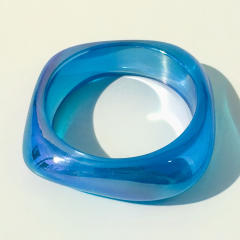 Blue Translucent Glitter Resin Bracelet High-End Sequin Laser Peach Heart Exaggerated Bracelet