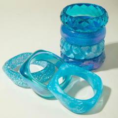 Blue Translucent Glitter Resin Bracelet High-End Sequin Laser Peach Heart Exaggerated Bracelet