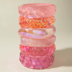 Pink Water Ripple Round Resin Bracelet Simple Ins Glitter Peach Heart Hand Jewelry