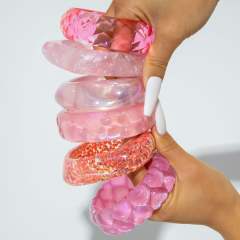 Pink Water Ripple Round Resin Bracelet Simple Ins Glitter Peach Heart Hand Jewelry