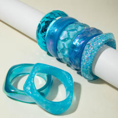 Blue Translucent Glitter Resin Bracelet High-End Sequin Laser Peach Heart Exaggerated Bracelet