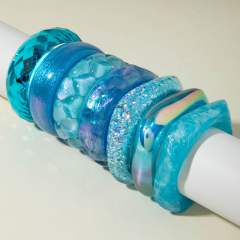 Blue Translucent Glitter Resin Bracelet High-End Sequin Laser Peach Heart Exaggerated Bracelet
