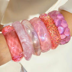 Pink Water Ripple Round Resin Bracelet Simple Ins Glitter Peach Heart Hand Jewelry
