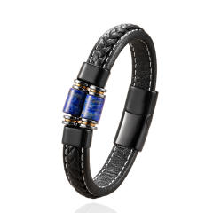 Exclusive Geometric Stone Bracelet for Men Stainless Steel Magnetic Buckle Braided Leather Rope Bracelet Jewelry