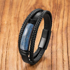 Hot-Selling Stone Bracelet Men's Multi-Layer Hand-Woven Leather Rope Bracelet Magnetic Buckle Bracelet Personalized Jewelry