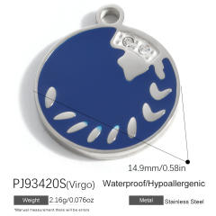 Color enamel round shape zodiac charm stainless steel charm for jewelry making