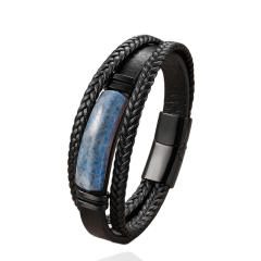 Hot-Selling Stone Bracelet Men's Multi-Layer Hand-Woven Leather Rope Bracelet Magnetic Buckle Bracelet Personalized Jewelry