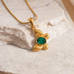 Colorful crystal inlaid butterfly pendnat stainless steel necklace