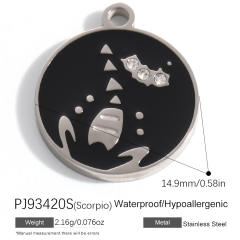 Color enamel round shape zodiac charm stainless steel charm for jewelry making