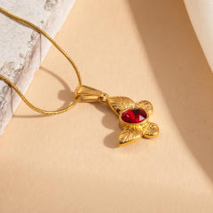 Colorful crystal inlaid butterfly pendnat stainless steel necklace
