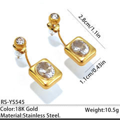 Delicate square cubic zircon inlaid stainless steel earrings jacket earrings rings set