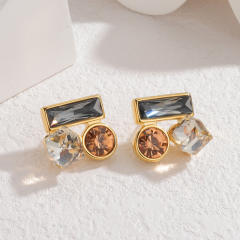 Vintage Stainless Steel earrings Simple Geometric Square Zircon Earrings for Women